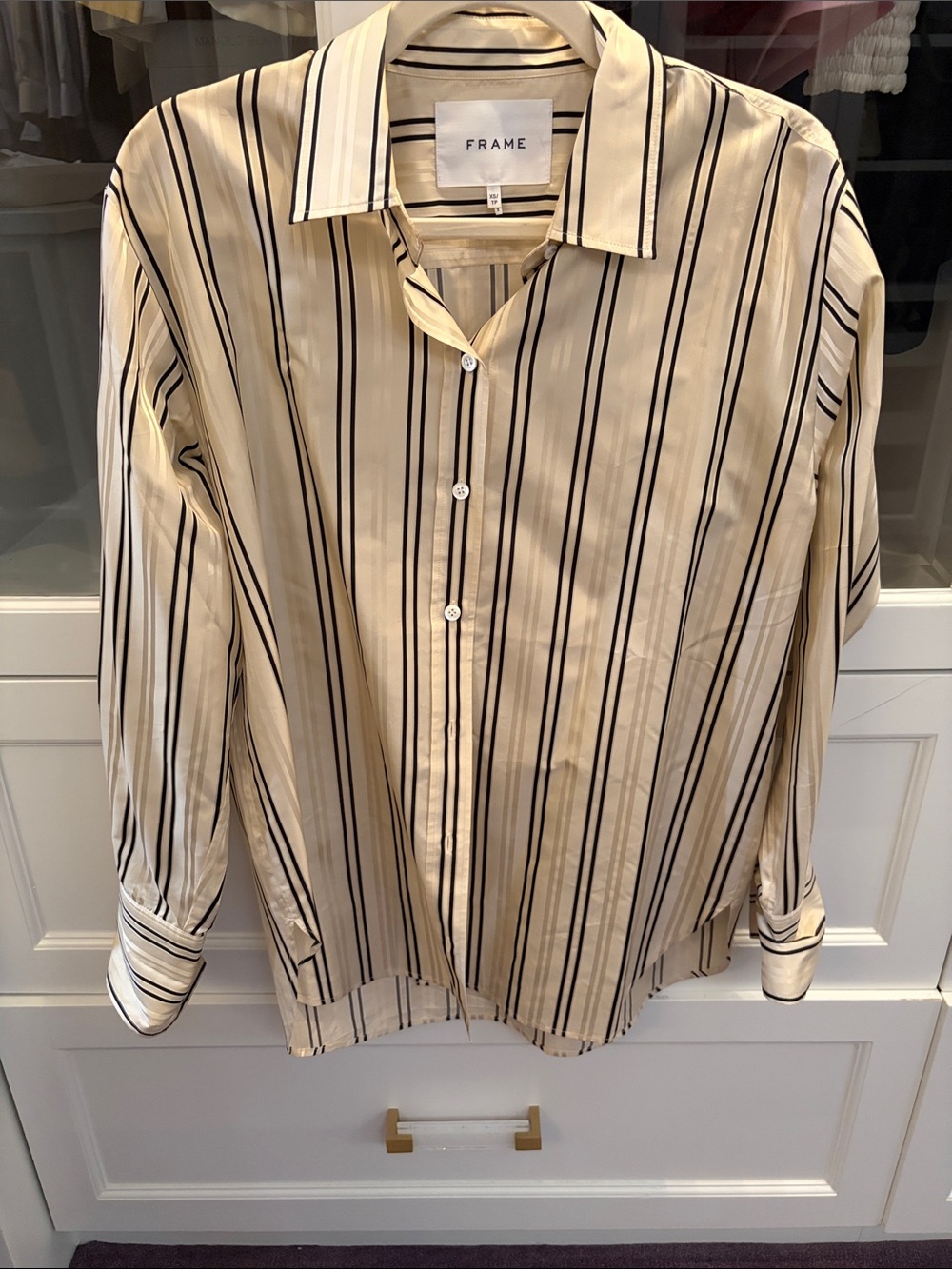 Frame Denim Cream and Black Vertical Stripe Button-Down Shirt